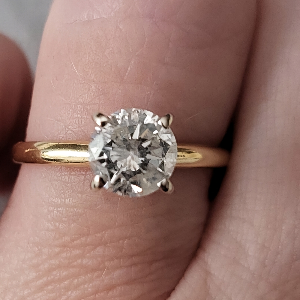 14k yellow gold 1.05ct round diamond set in 4 prong white gold  solitaire ring